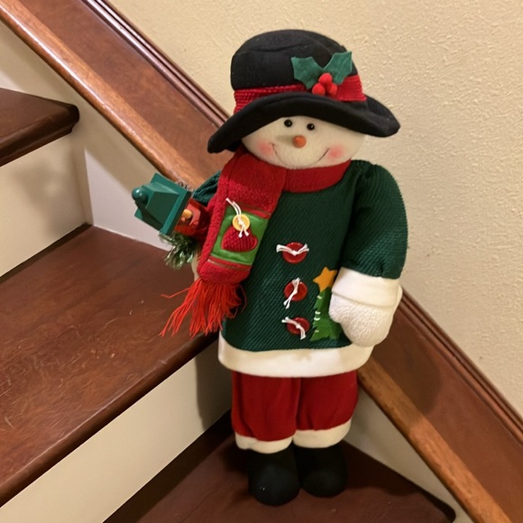 Holiday Standing Snowman holding Lamp with green sweater and scarf 2 foot tall - Picture 8 of 8